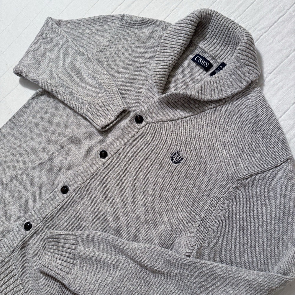 Chaps Mens XL Button Front Shawl Collar Knit Sweater Cardigan Gray Grandpa
